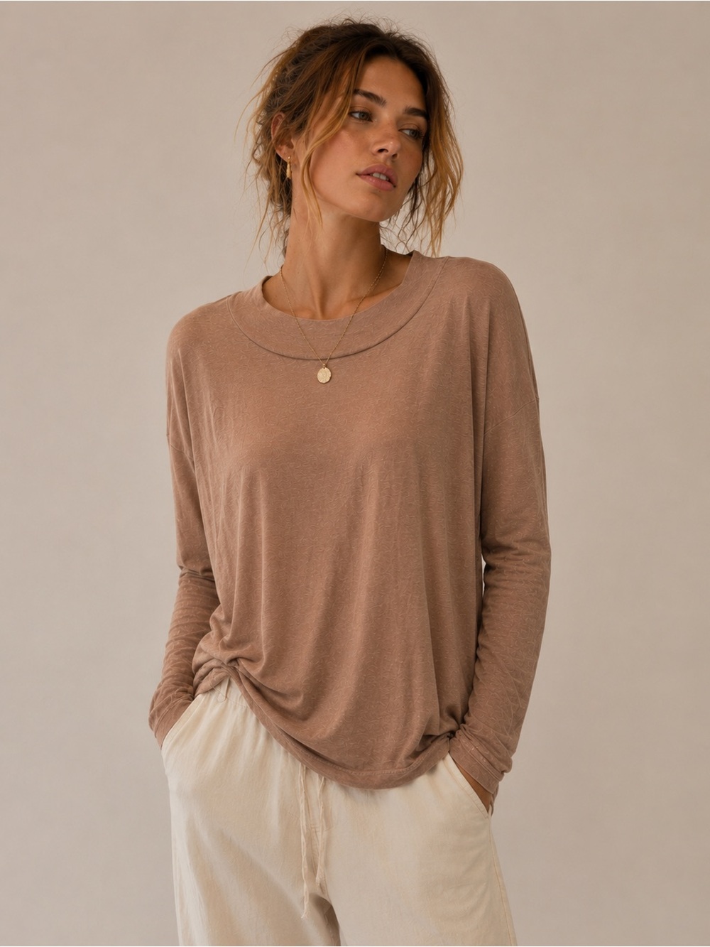 We The Free by Free People Long Sleeve Cotton Tunic Top Brown Size M - Like New